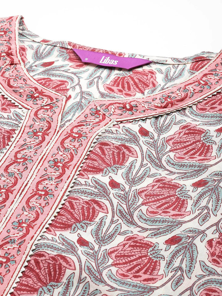 Grey Printed Cotton Straight Suit With Dupatta