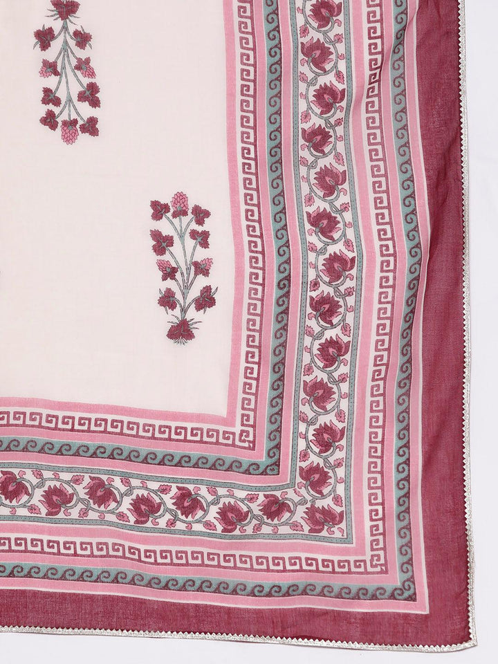 Grey Printed Cotton Straight Suit With Dupatta