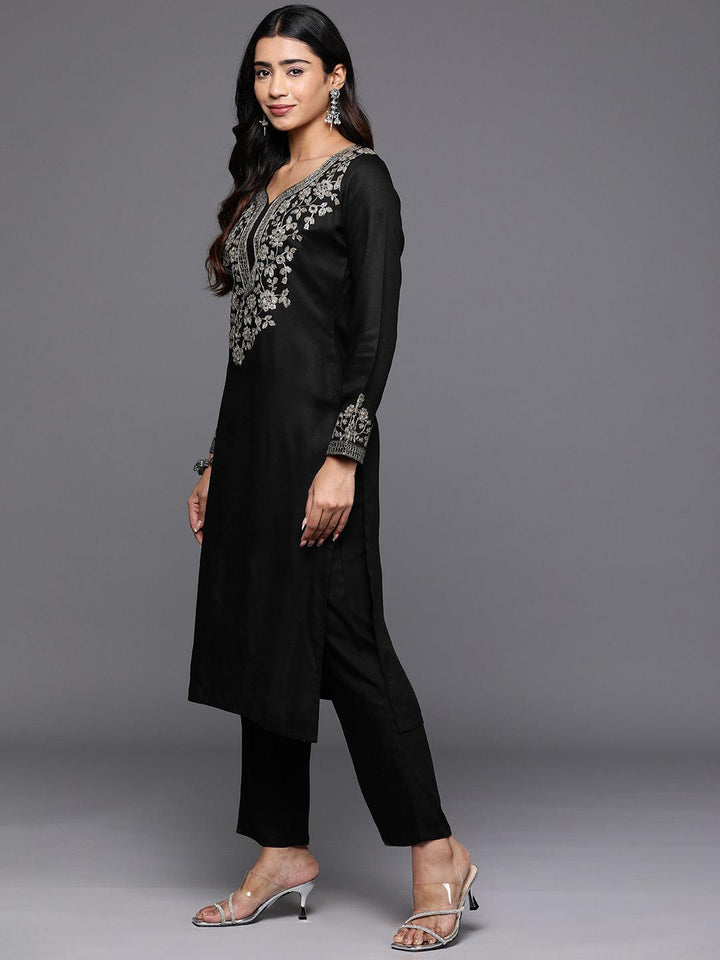 Black Yoke Design Wool Blend Straight Kurta Set