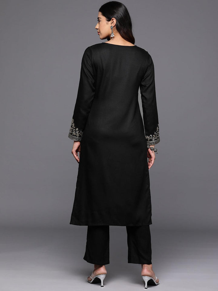 Black Yoke Design Wool Blend Straight Kurta Set