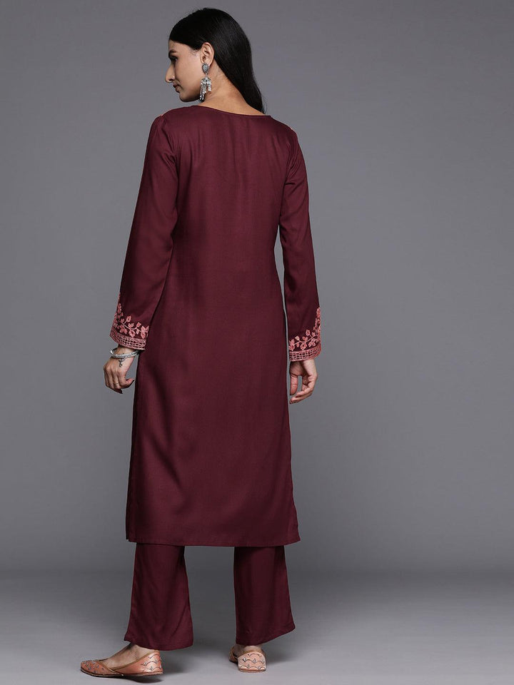 Maroon Yoke Design Wool Blend Straight Kurta Set