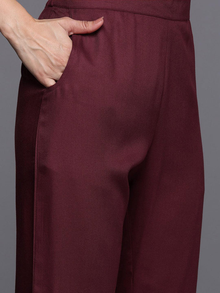 Maroon Yoke Design Wool Blend Straight Kurta Set