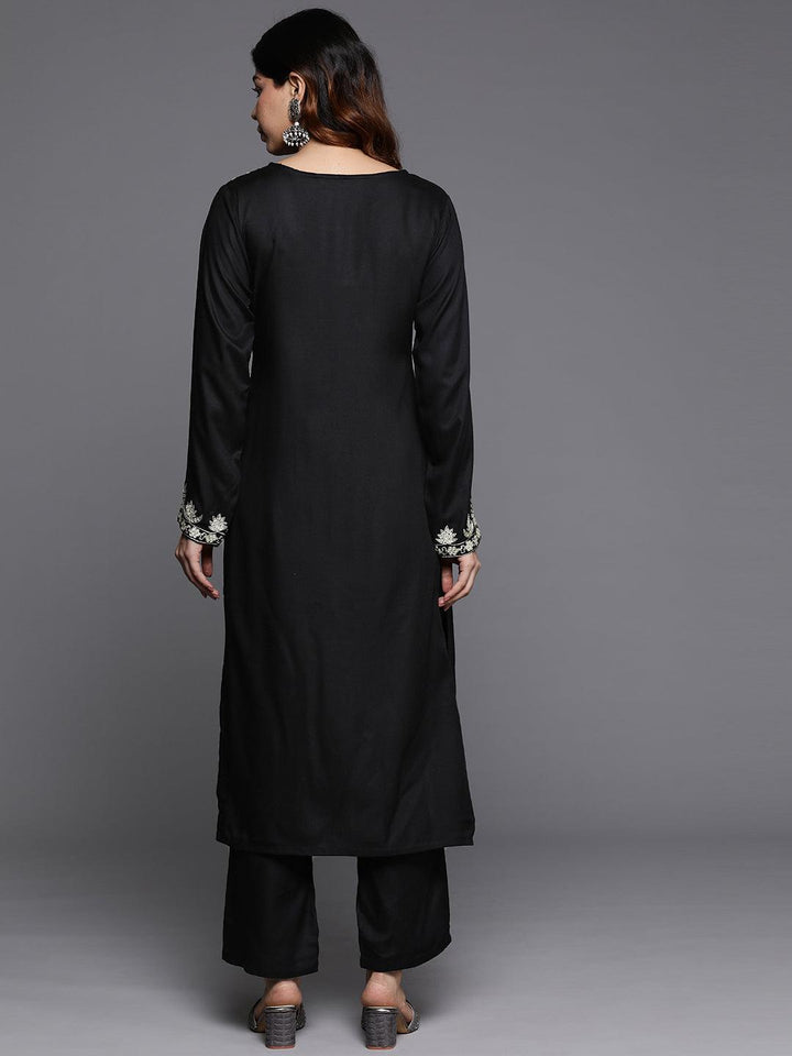 Black Yoke Design Wool Blend Straight Kurta Set