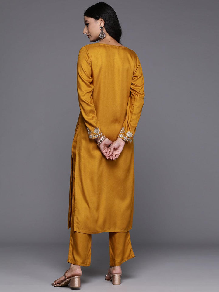 Mustard Yoke Design Wool Blend Straight Kurta Set