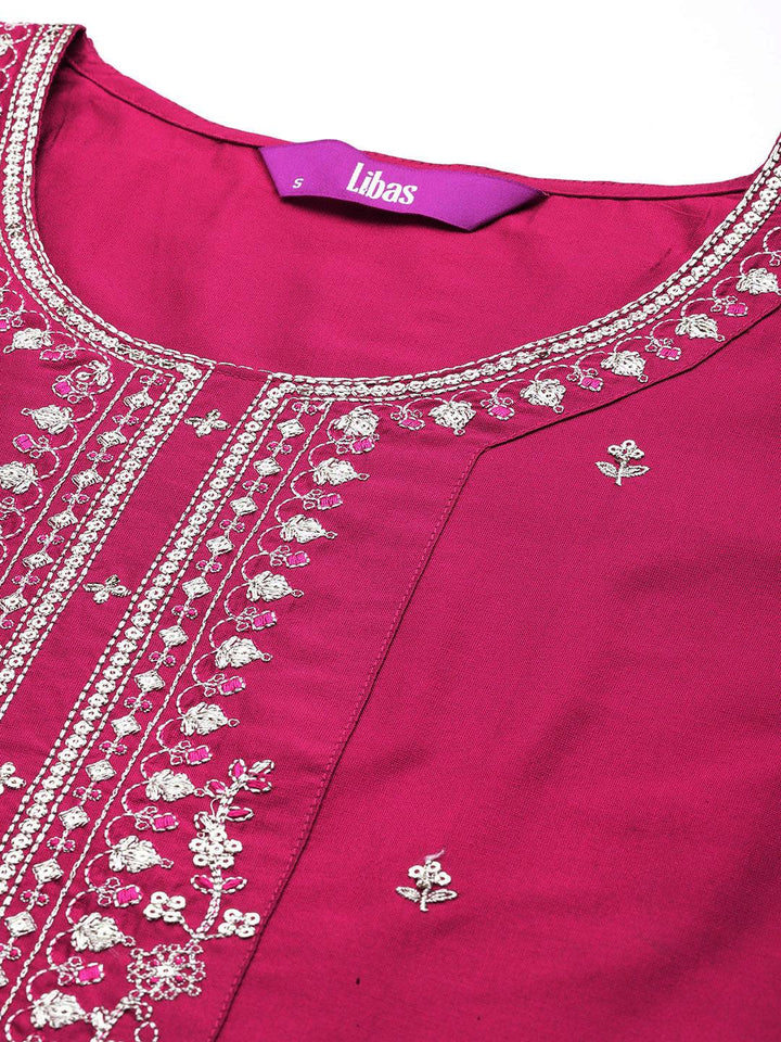 Pink Woven Design Silk Blend Straight Suit With Dupatta
