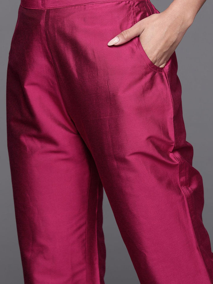 Pink Woven Design Silk Blend Straight Suit With Dupatta