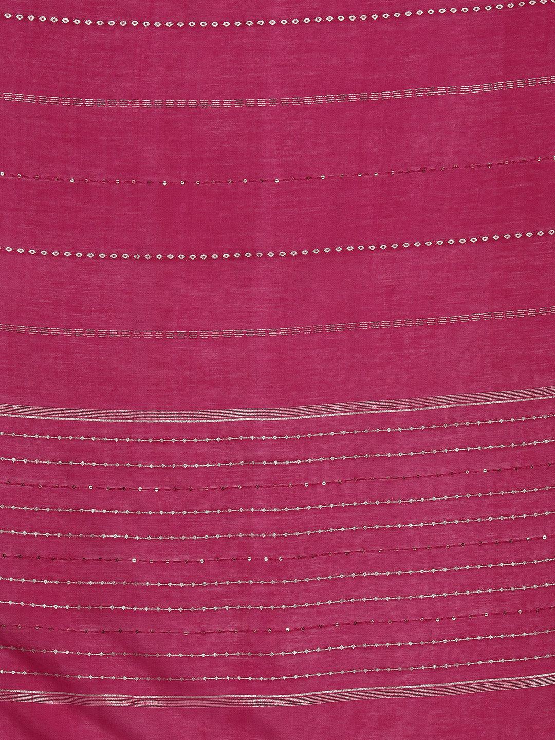 Pink Woven Design Silk Blend Straight Kurta With Trousers & Dupatta - ShopLibas