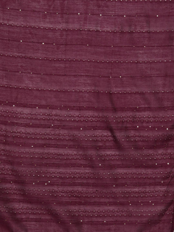 Wine Yoke Design Silk Blend Straight Suit With Dupatta