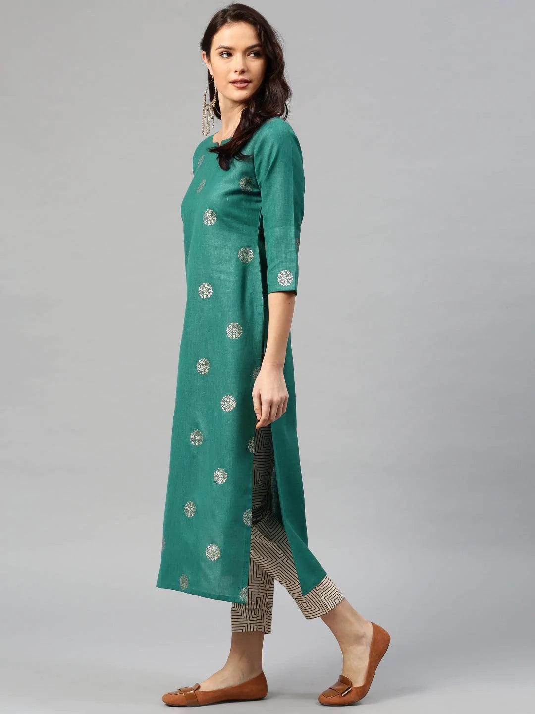 Green Printed Cotton Kurta - ShopLibas
