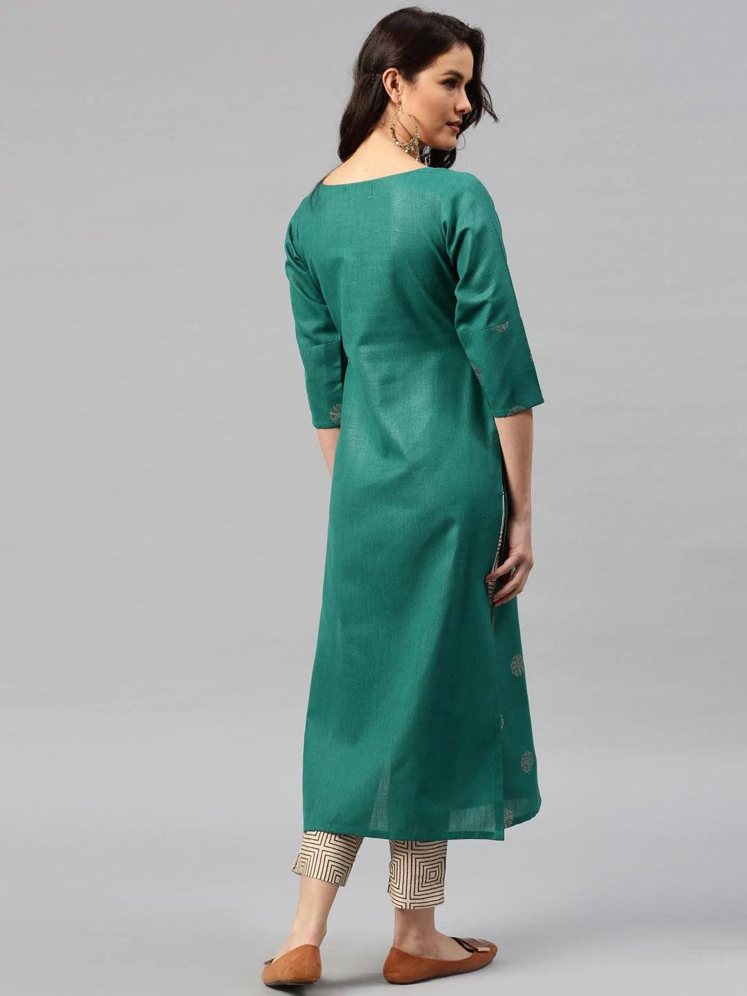 Green Printed Cotton Kurta - ShopLibas
