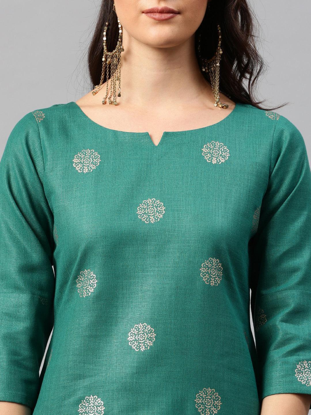 Green Printed Cotton Kurta - ShopLibas