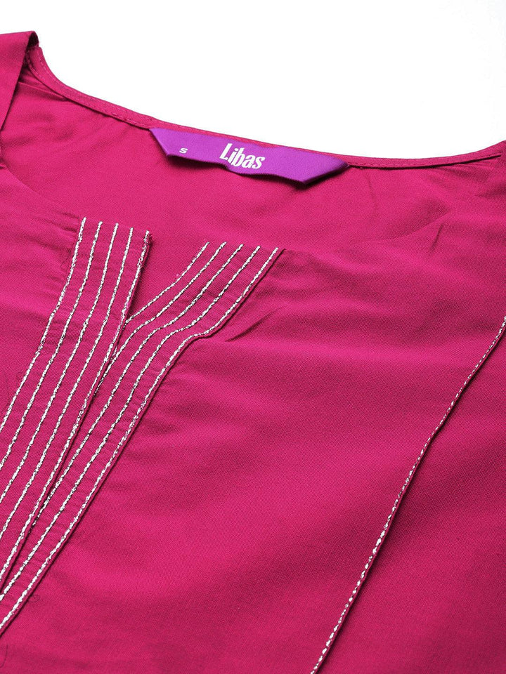 Pink Solid Silk Blend Straight Suit With Dupatta