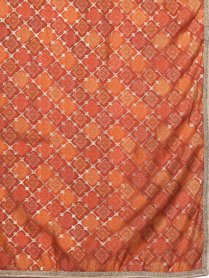 Rust Solid Silk Blend Straight Suit With Dupatta