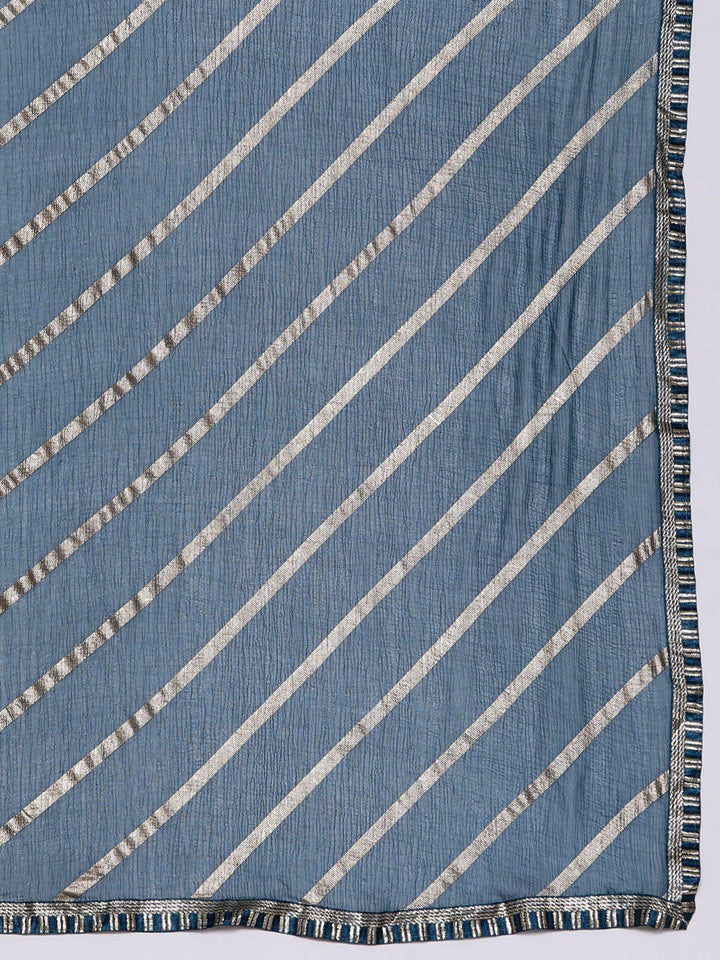 Blue Solid Silk Blend Straight Suit With Dupatta