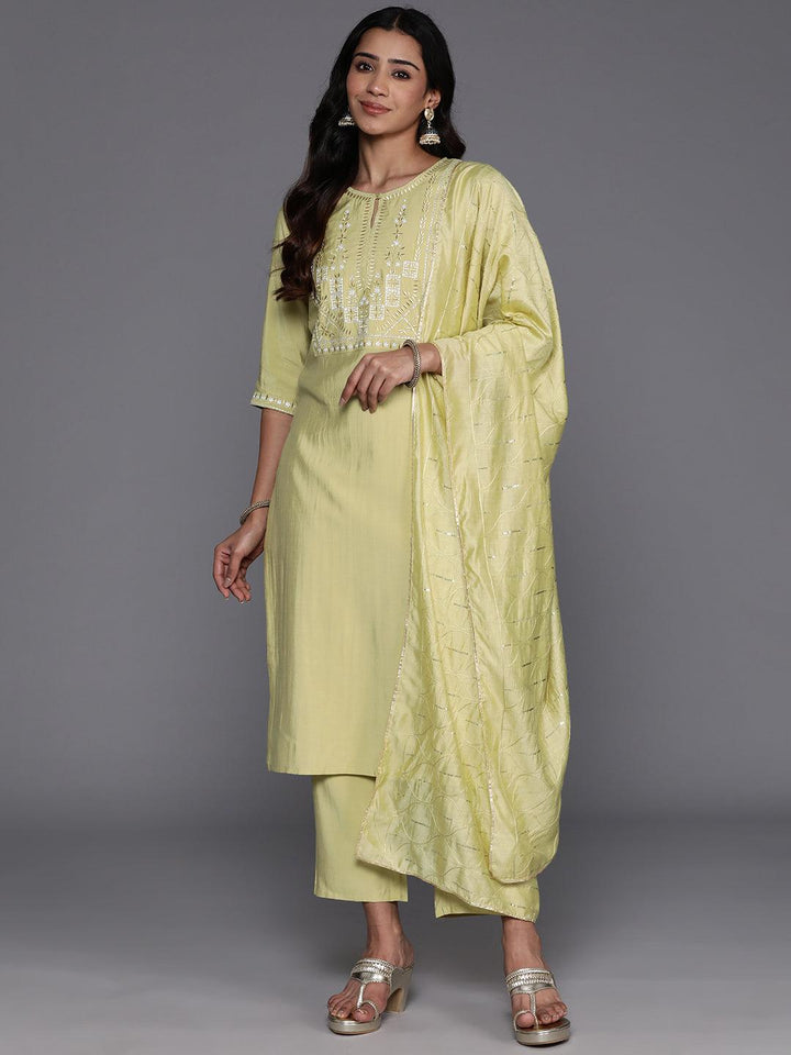 Green Yoke Design Silk Blend Straight Suit With Dupatta