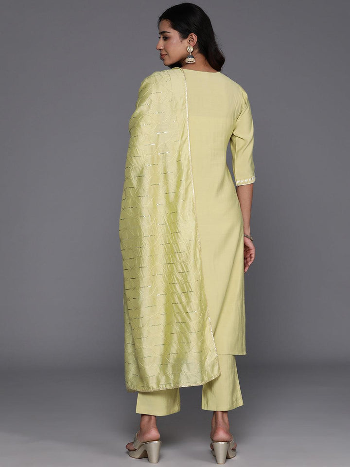 Green Yoke Design Silk Blend Straight Suit With Dupatta