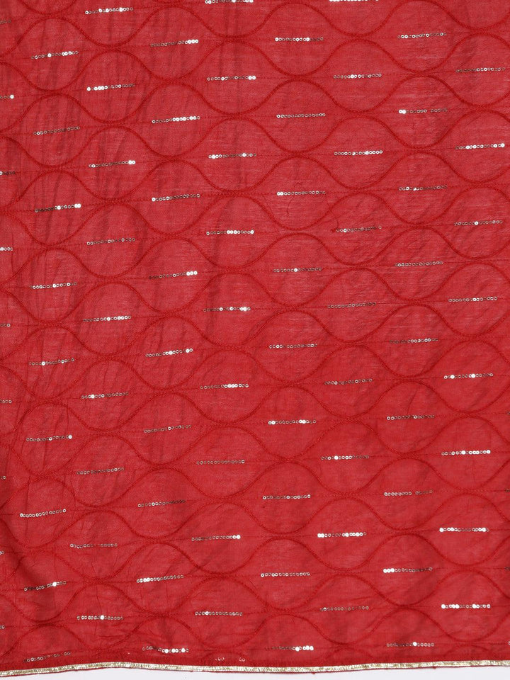 Red Yoke Design Silk Blend Straight Suit With Dupatta