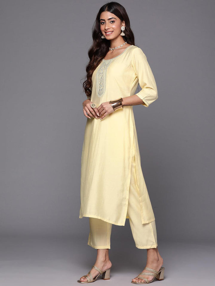 Yellow Yoke Design Silk Blend Straight Suit With Dupatta
