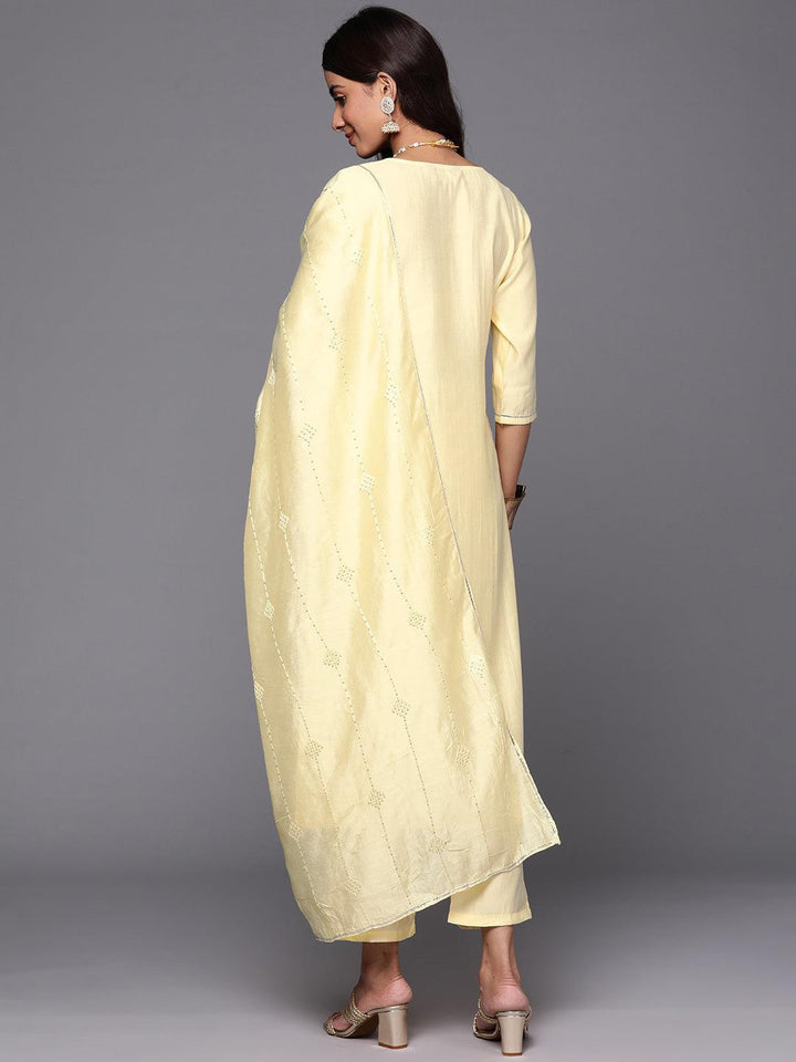Yellow Yoke Design Silk Blend Straight Suit With Dupatta