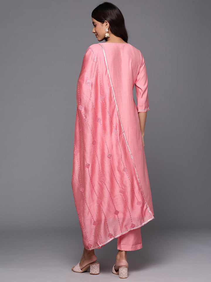 Pink Yoke Design Silk Blend Straight Suit With Dupatta