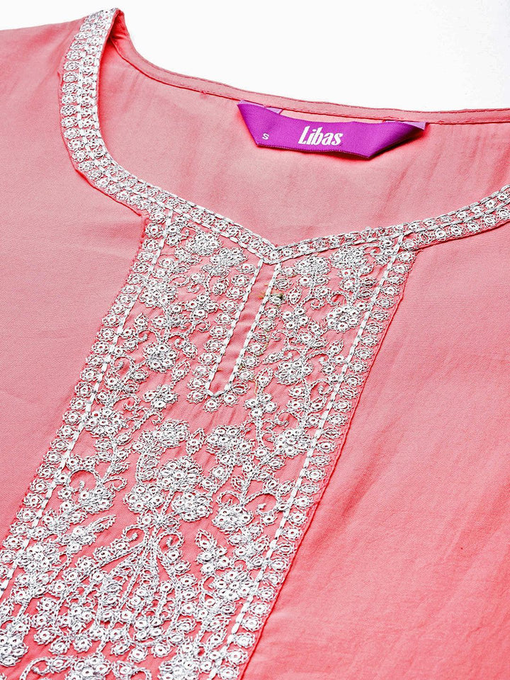 Pink Yoke Design Silk Blend Straight Suit With Dupatta