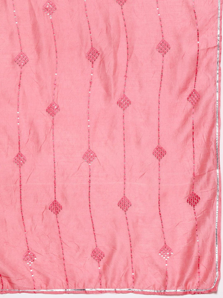 Pink Yoke Design Silk Blend Straight Suit With Dupatta