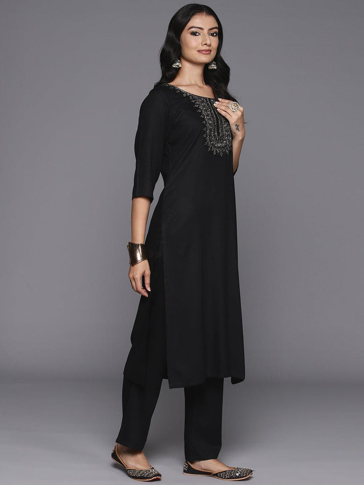 Black Yoke Design Wool Blend Straight Kurta Set