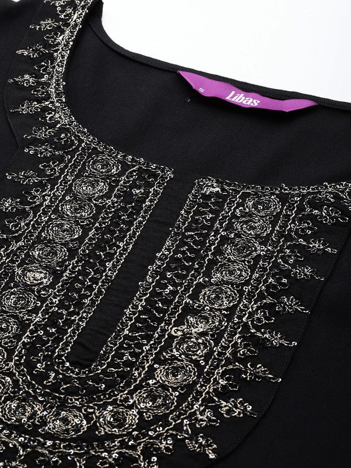 Black Yoke Design Wool Blend Straight Kurta Set