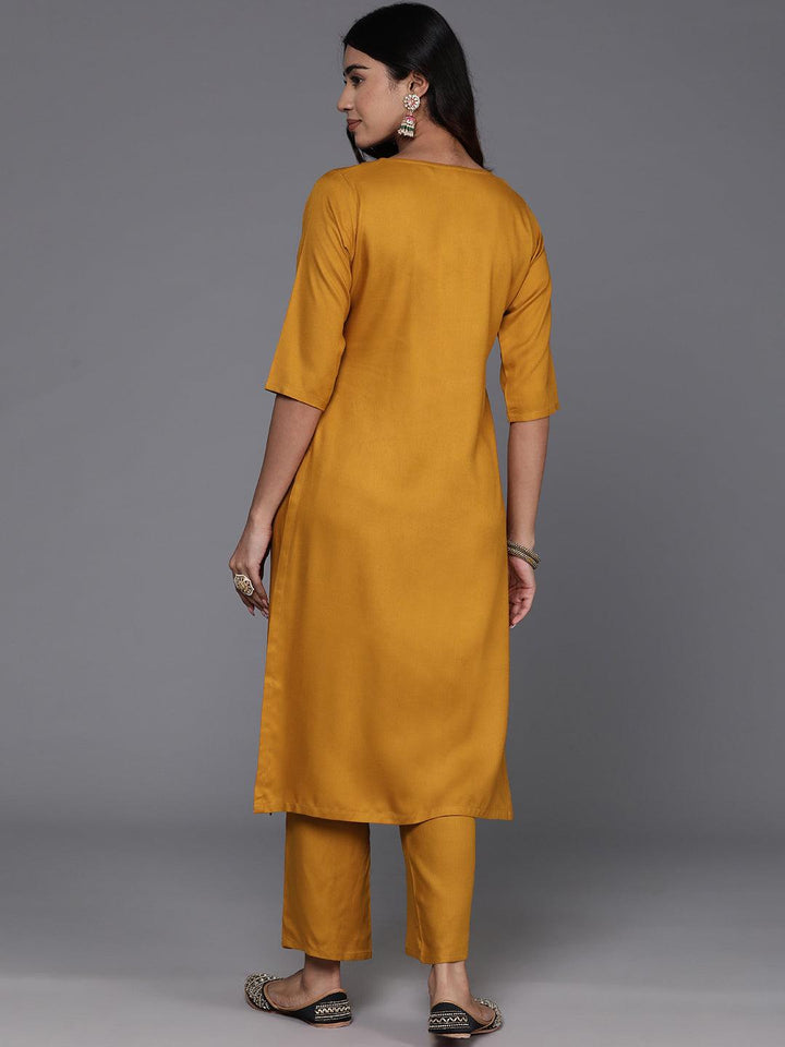 Mustard Yoke Design Wool Blend Straight Kurta Set