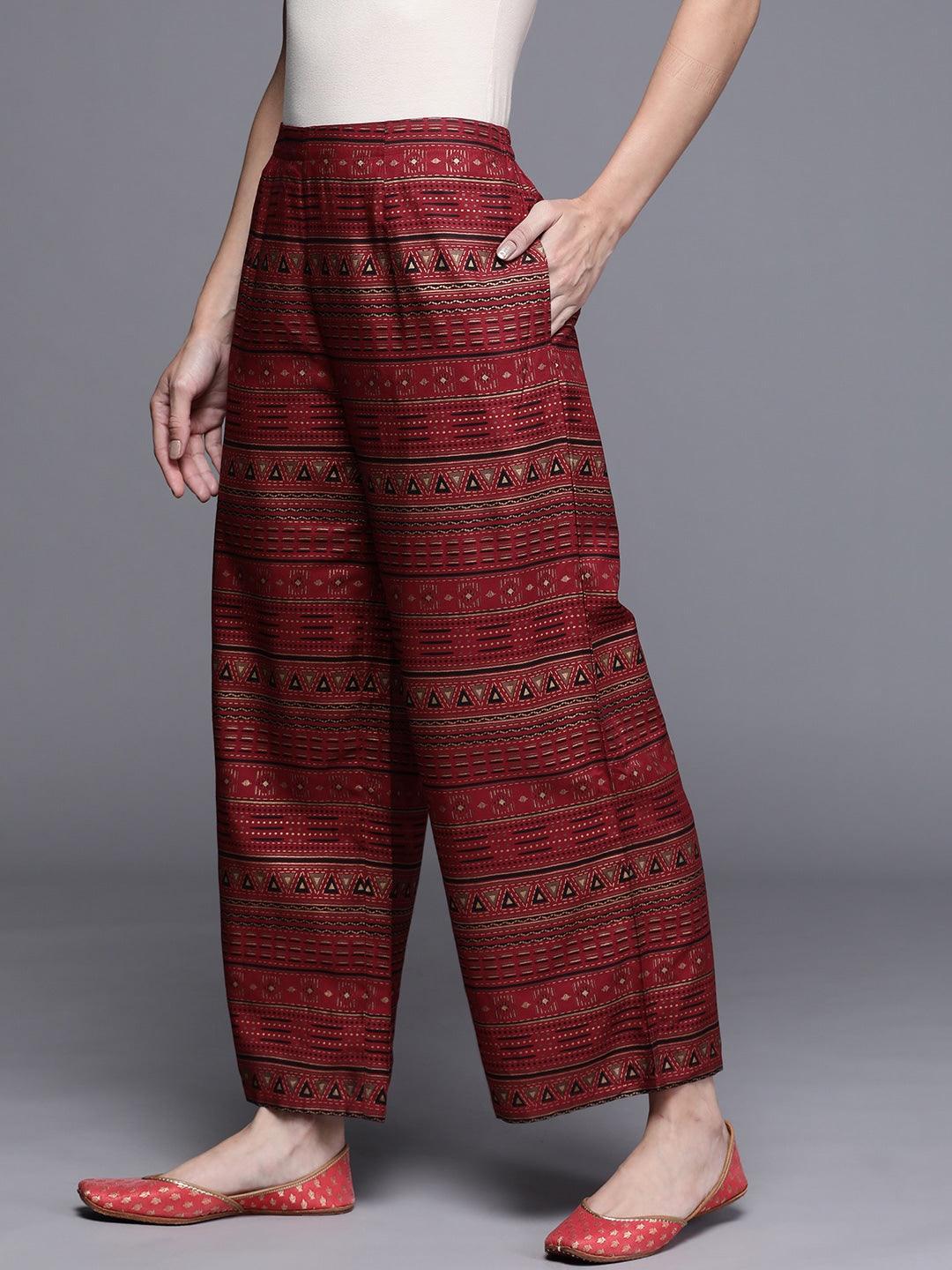 Maroon Printed Rayon Palazzos - ShopLibas