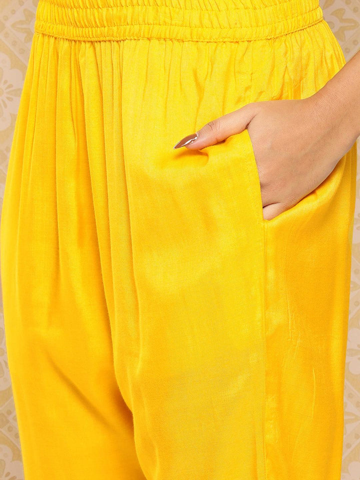 Yellow Yoke Design Silk Blend Kurta With Trousers & Dupatta