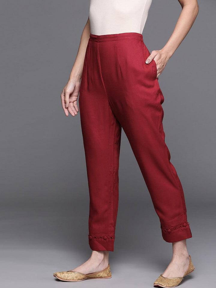 Maroon Solid Rayon Trousers