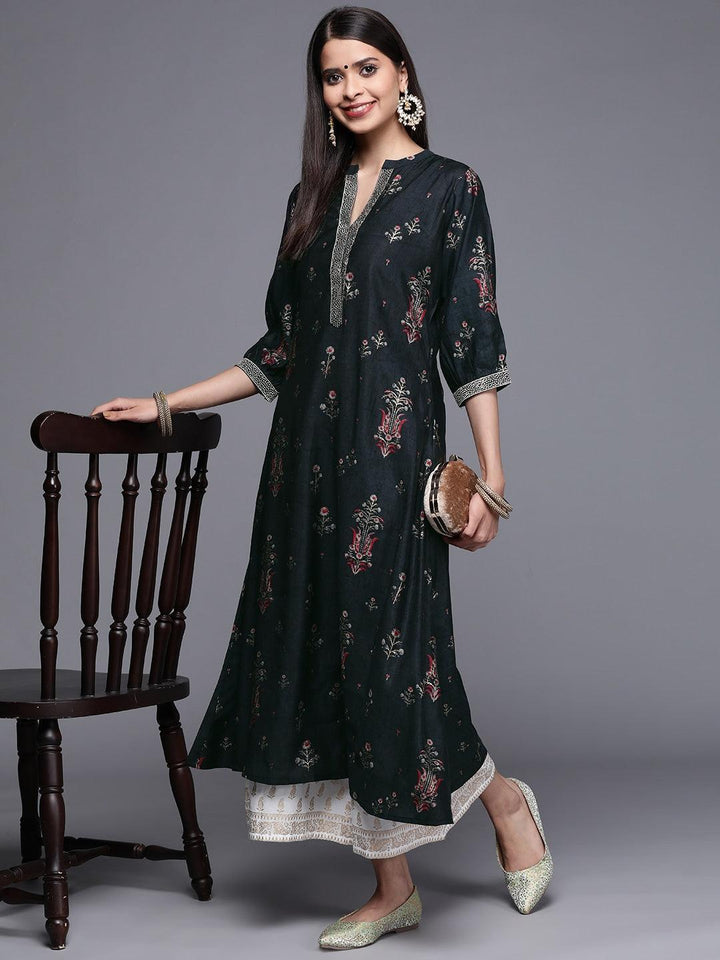 Black Printed Chanderi Silk Kurta