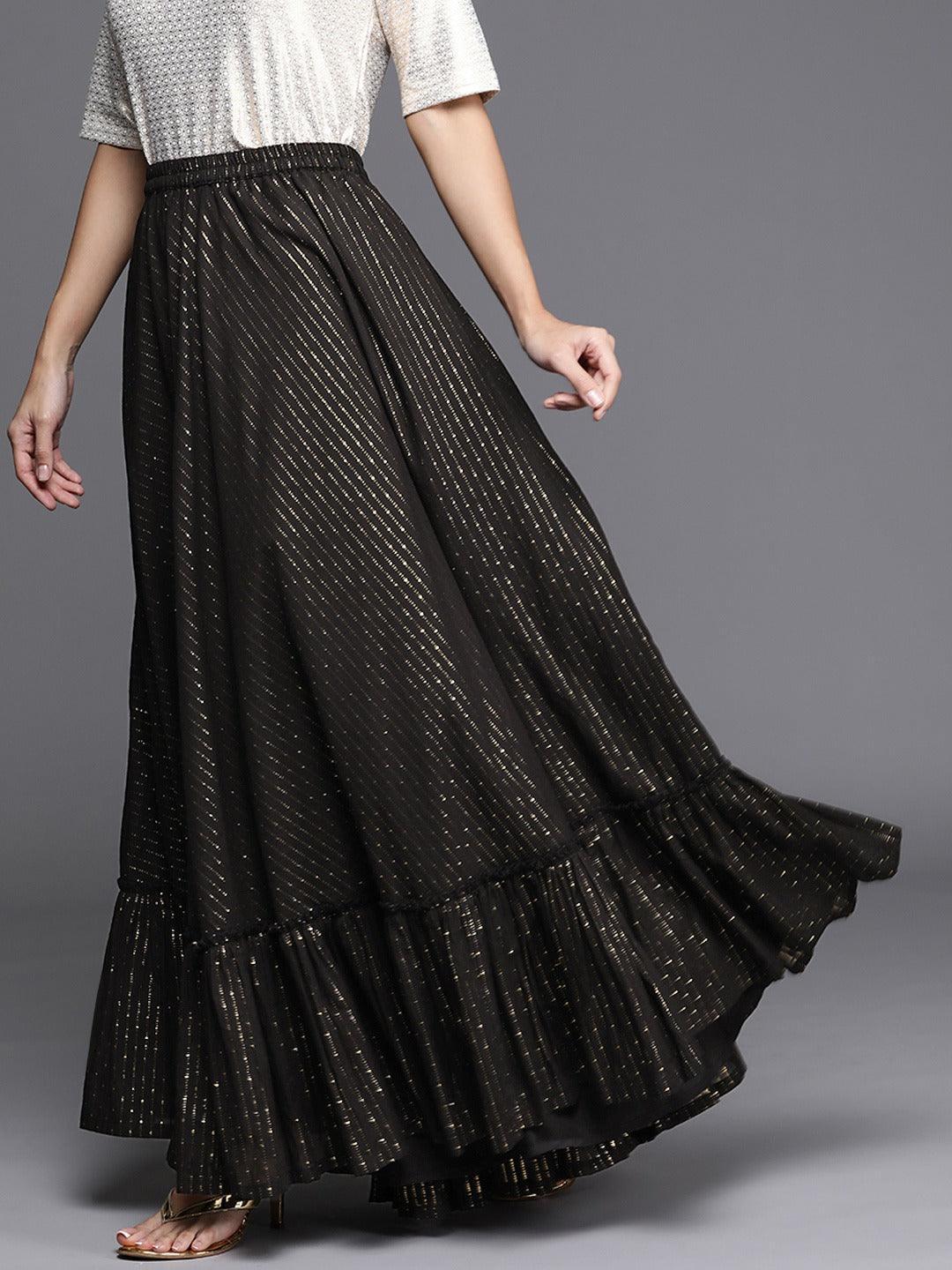 Black Self Design Cotton Skirt - ShopLibas