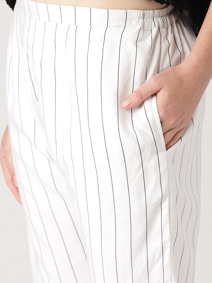 White Striped Rayon Trousers