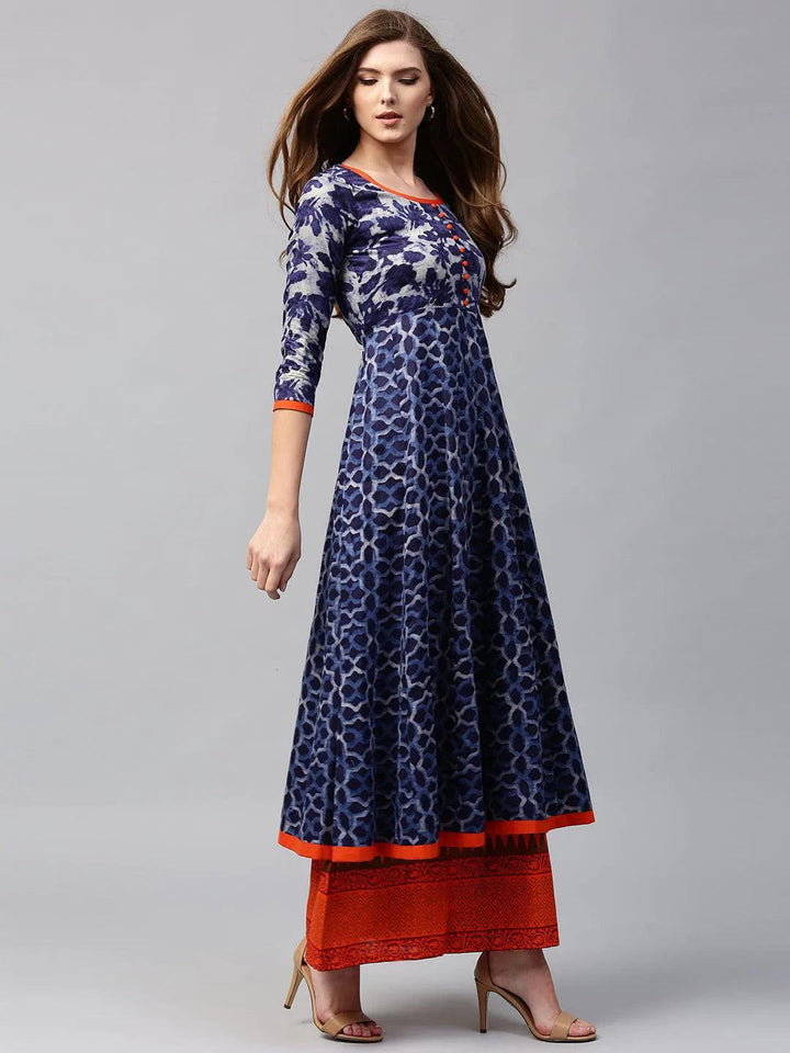 Blue Printed Cotton Kurta