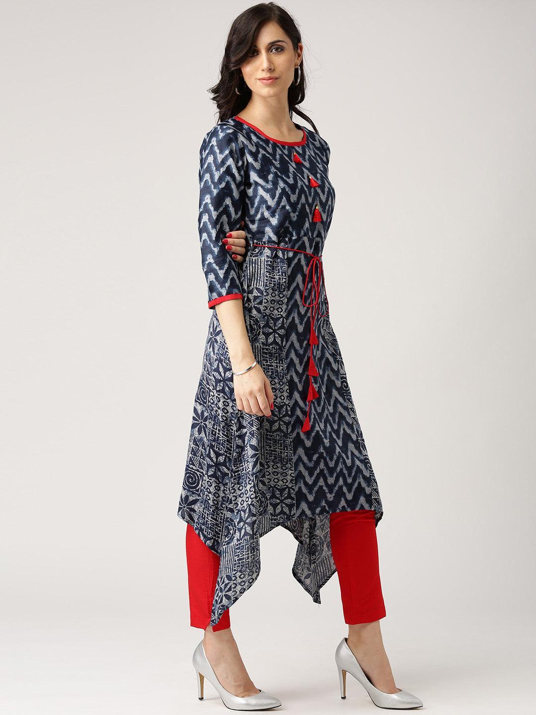 Blue Printed Cotton Kurta - ShopLibas