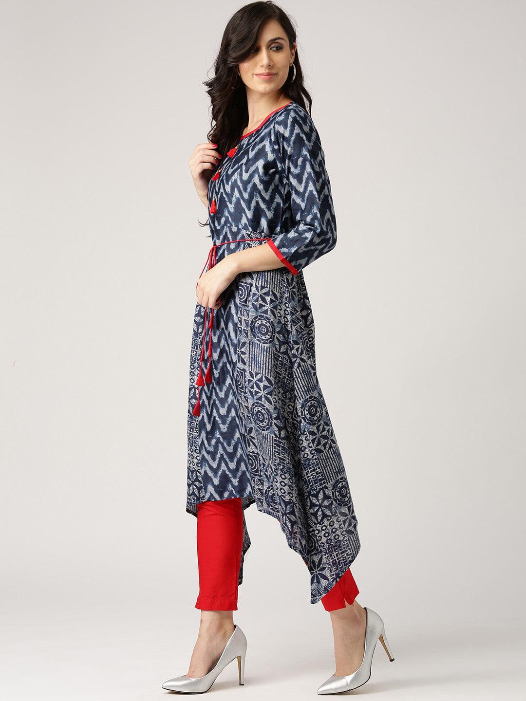 Blue Printed Cotton Kurta - ShopLibas