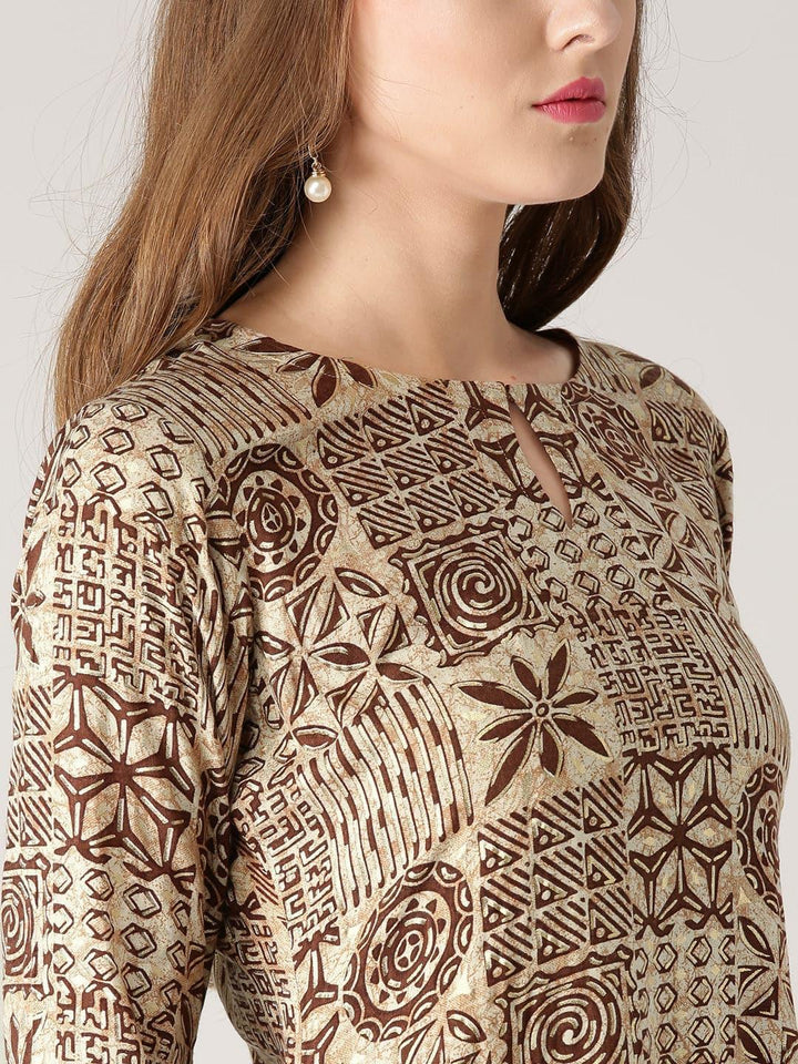 Beige Printed Rayon Kurta