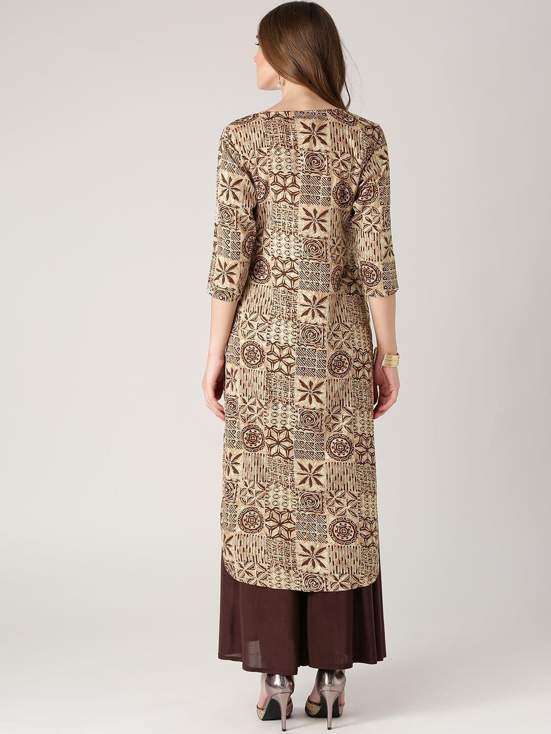 Beige Printed Rayon Kurta - ShopLibas