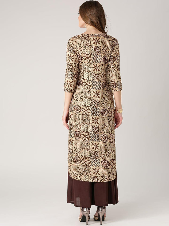 Beige Printed Rayon Kurta