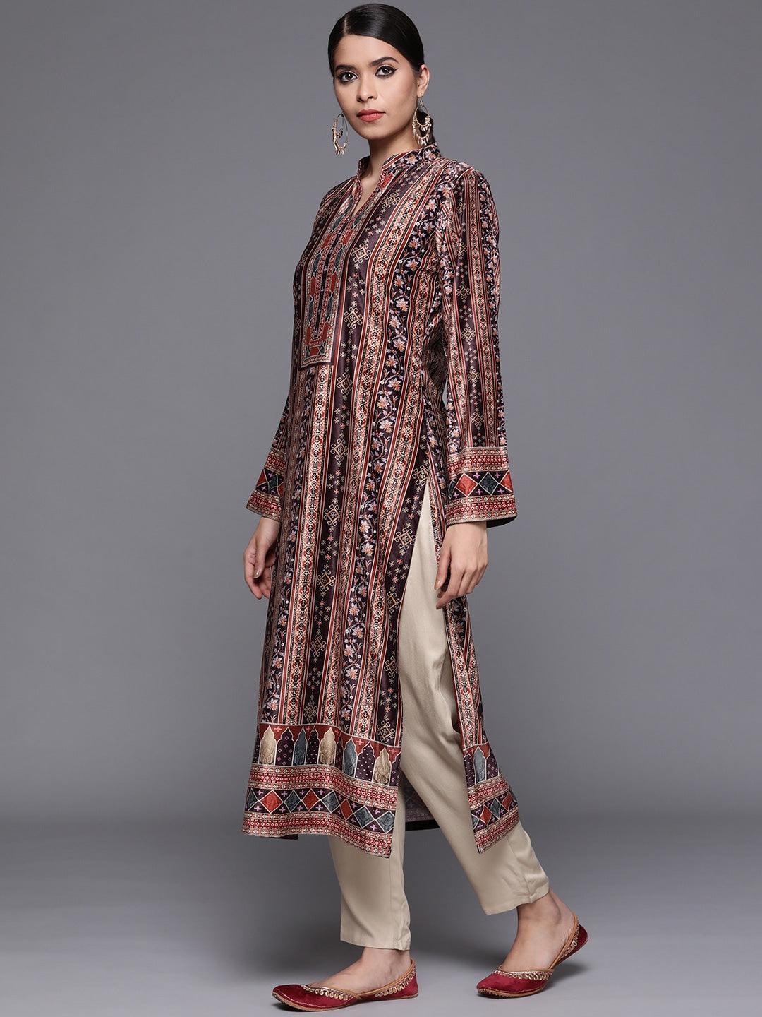 Multicoloured Printed Velvet Suit Set - ShopLibas