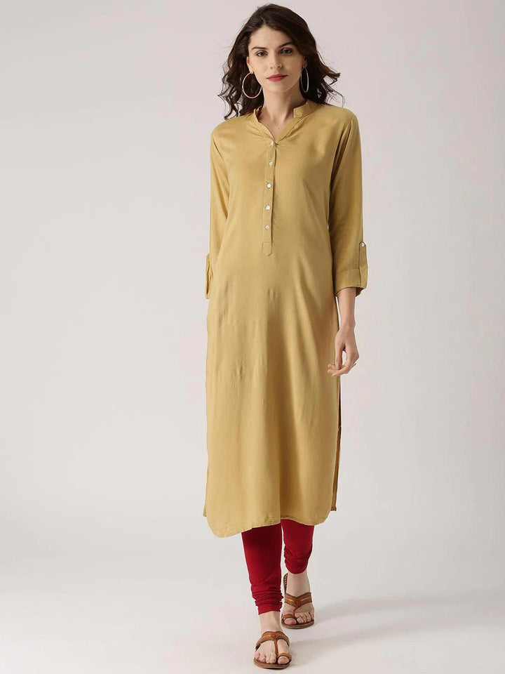 Beige Solid Rayon Kurta