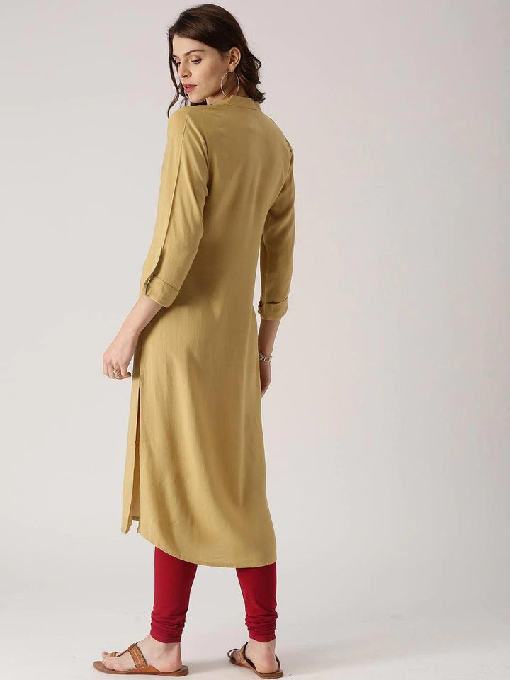 Beige Solid Rayon Kurta