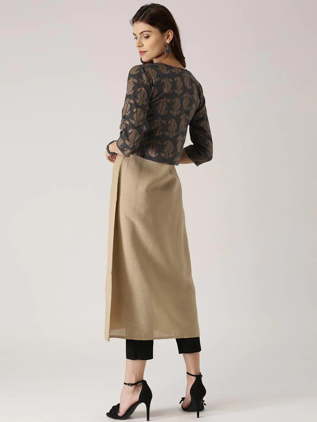 Beige Solid Cotton Kurta With Jacket - ShopLibas