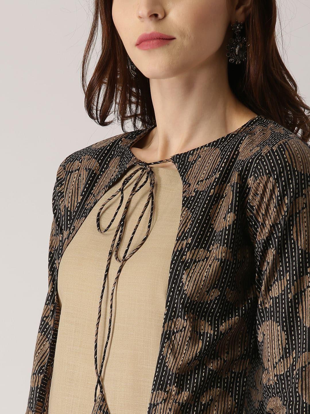 Beige Solid Cotton Kurta With Jacket - ShopLibas