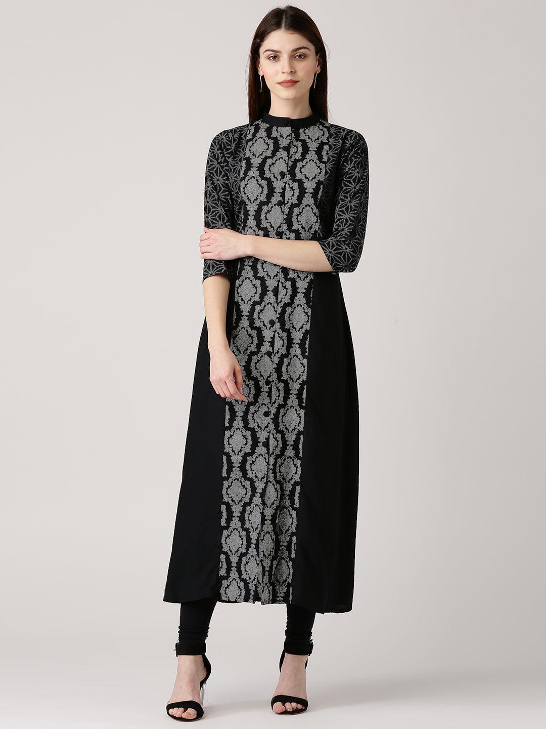 Black Printed Cotton Kurta - ShopLibas