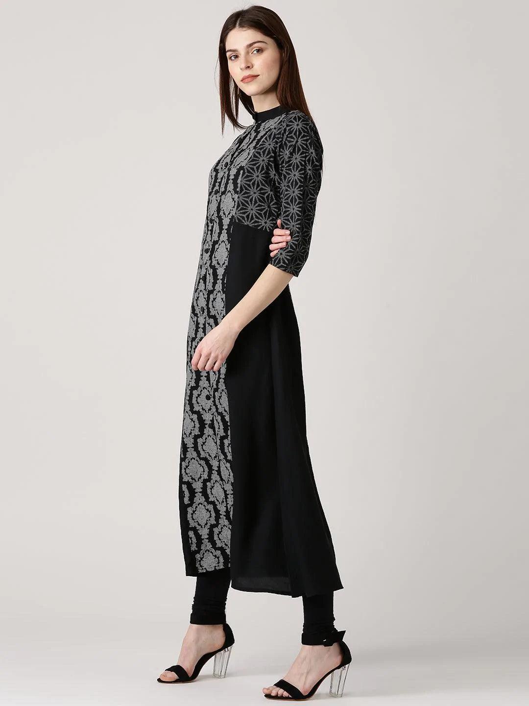 Black Printed Cotton Kurta - ShopLibas