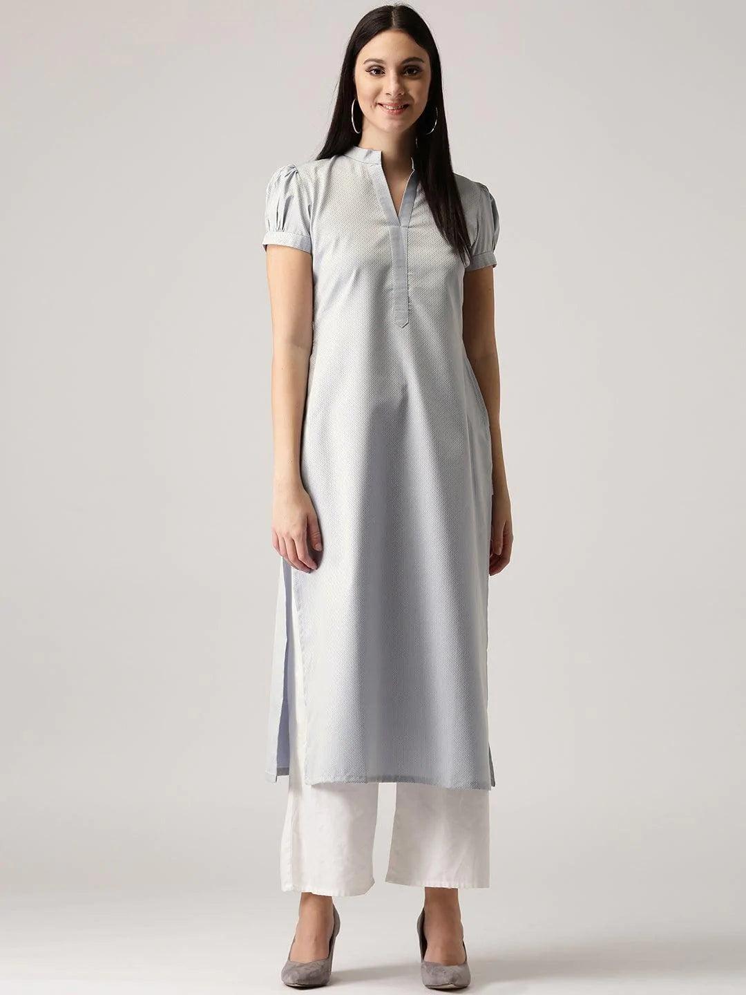 Grey Solid Polyester Kurta - ShopLibas