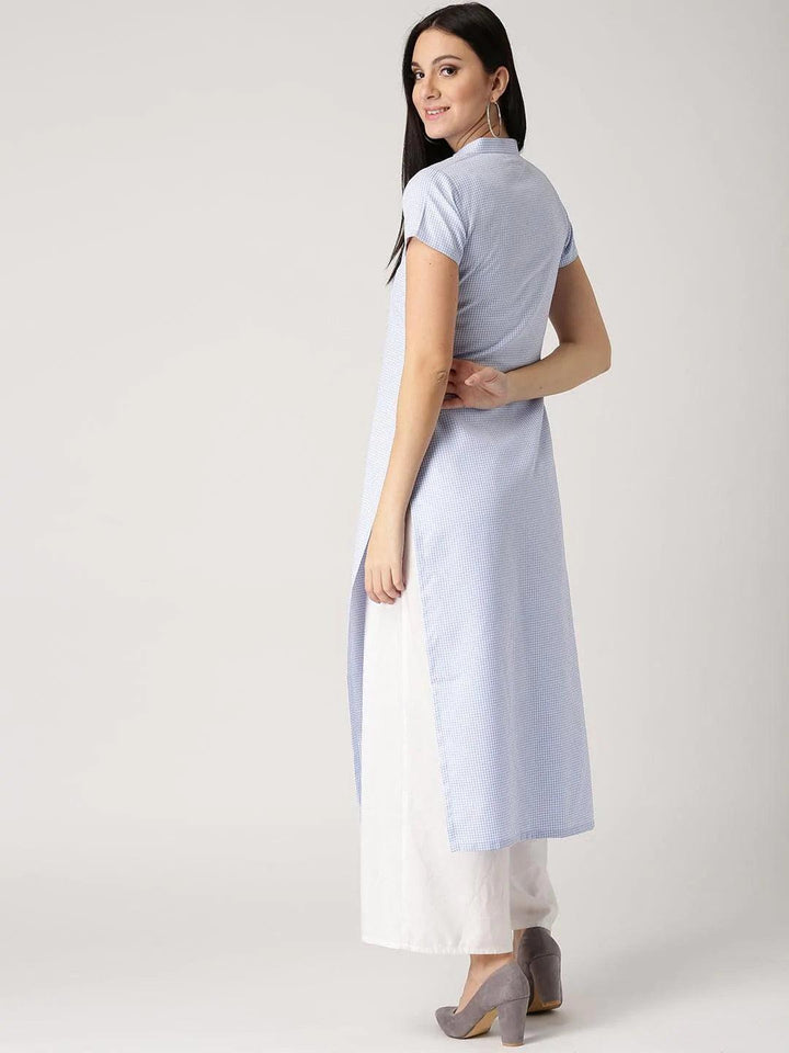 Blue Checkered Polyester Kurta